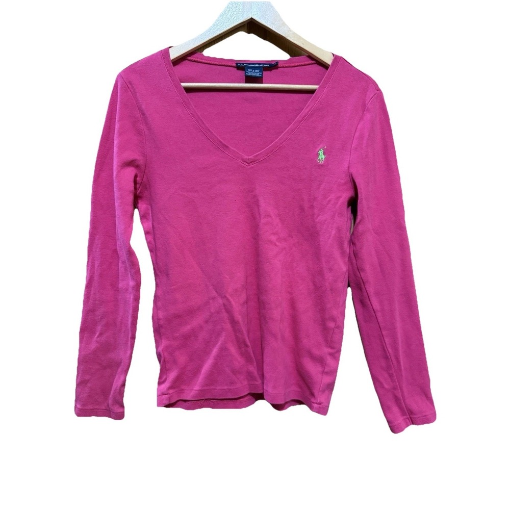 Ralph Lauren Sport Lightweight V Neck Pink Longsleeve Spring Summer Size Large